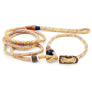 #T-RLE-08-PRI, Handgefertigte Retrieverleine 8mm mit edlem Takling, gelb-bunt