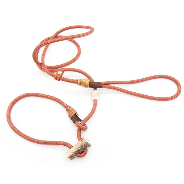 #T-RLE-06-NUT, Premium Retrieverleine 6 mm Nutwood mit Takling und Hirschhorn-Stopper, handgefertigte Moxon-Leine für Hunde