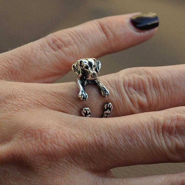 Verstellbarer Labrador Ring Hund -silbern- Statement Ring für Hundefreunde, ideal als Geschenk zu Weihnachten, Ostern, Geburtstag oder Jahrestag, präsentiert in einer edlen Schmuckschachtel