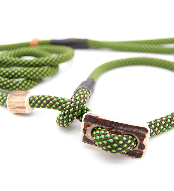 #T-RLS-10-RAU, Retrieverleine 10 mm mit Hirschhorn-Zugstopp, handgefertigte Moxon-Leine für Hunde
