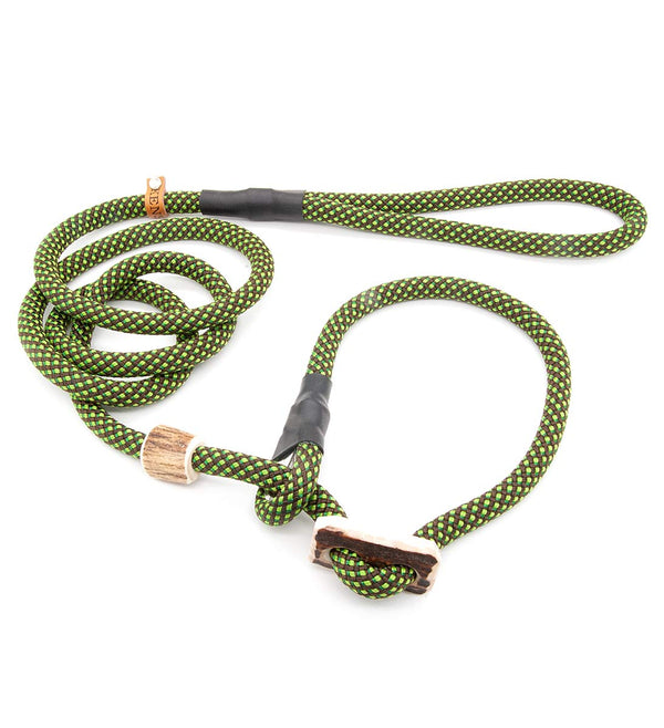 #T-RLS-10-RAU, Retrieverleine 10 mm mit Hirschhorn-Zugstopp, handgefertigte Moxon-Leine für Hunde