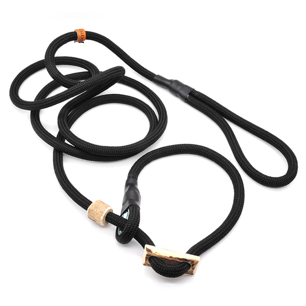 #T-RLS-10-SCH, Retrieverleine 10 mm mit Hirschhorn-Zugstopp, handgefertigte Moxon-Leine für Hunde