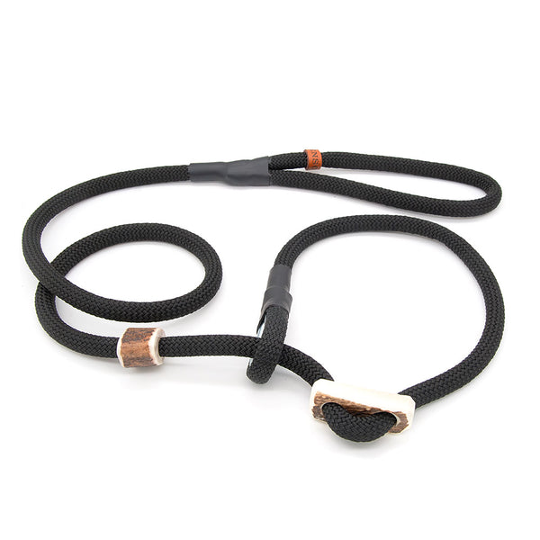 #T-RLS-10-SCH, Retrieverleine 10 mm mit Hirschhorn-Zugstopp, handgefertigte Moxon-Leine für Hunde