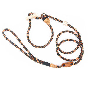 #T-RLE-06-EMB, Premium Retrieverleine 6 mm Ember Shadow mit Takling und Hirschhorn-Stopper, handgefertigte Moxon-Leine für Hunde