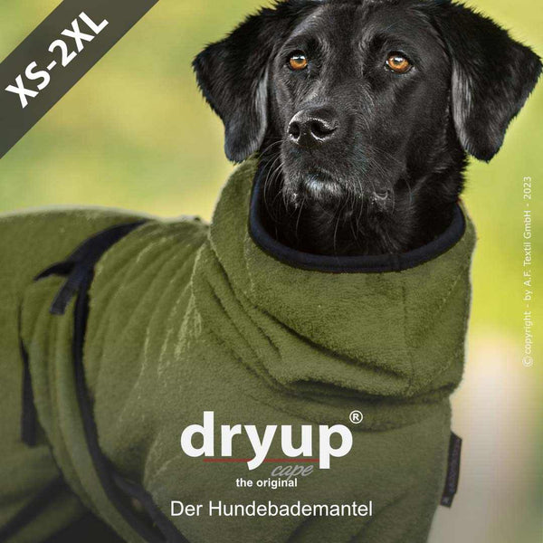 Original DRYUP Cape in Grün – Hundebademantel für drinnen und draußen, perfekt für nasse Abenteuer.