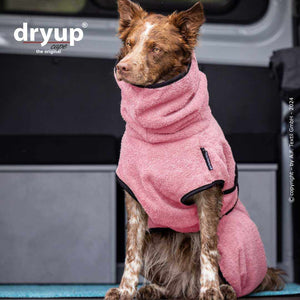 Rosa DRYUP Cape Bademantel für Hunde aus 100% Baumwoll-Frottee – ideal nach Regen, Schwimmen und Matsch