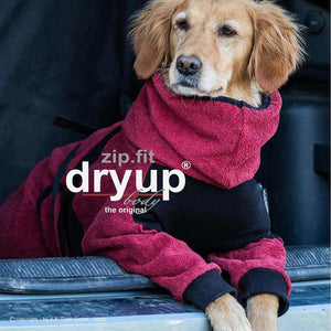 Hundebademantel DRYUP BODY® Bordeaux-Rot  – mit Rückenreißverschluss mit Stoff-Falte, verhindert Haarverhaken