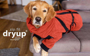 Hundebademantel DRYUP BODY® Rost-Rot – mit Rückenreißverschluss mit Stoff-Falte, verhindert Haarverhaken