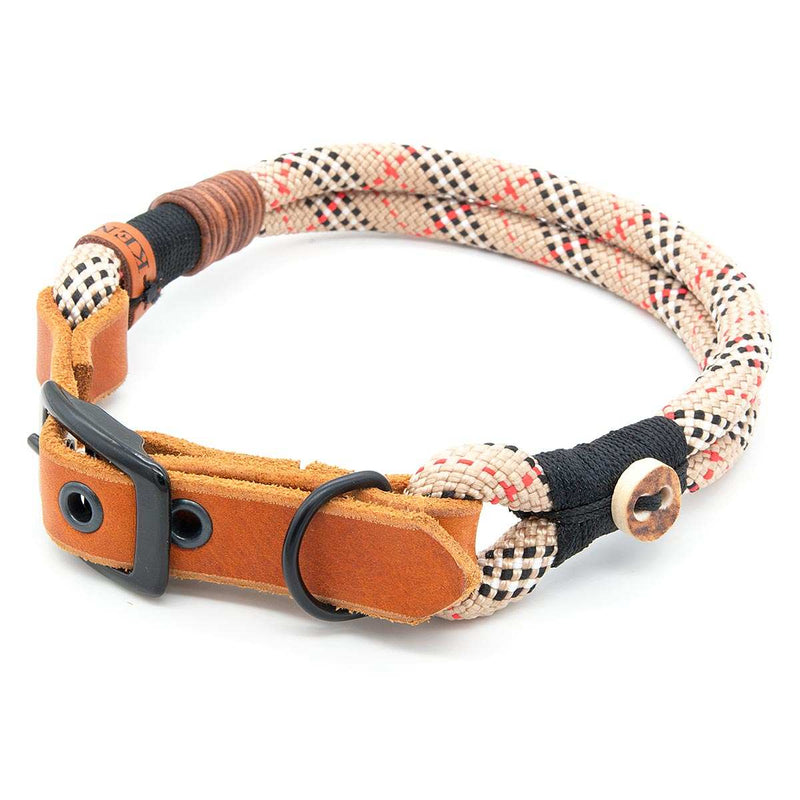 #T-HB-SC-10-HIGHH, #T-HB-SC-08-HIGHH, Tau Hundehalsband 10 mm aus starkem Tau in Beige mit mehrfach verstellbarer Lederschnalle – robust – handmade in Germany