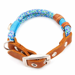 #T-HB-SC-08-OCE, Tau Halsband Hund – 8 mm stark, verstellbar, handgemacht mit Fettleder-Schnalle in blau