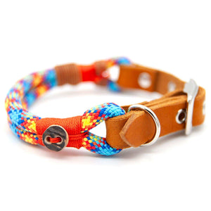 #T-HB-SC-10-JOY, Tau-Hundehalsband 10 mm aus starkem Tau in bunt mehrfach verstellbar mit Leder-Schnalle – designgeschützt – handmade in Germany