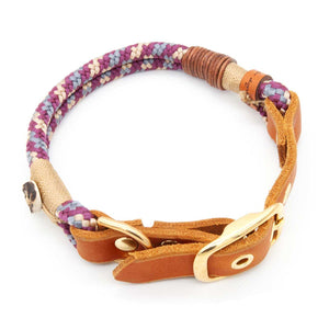 #T-HB-SC-08-MIX, Edles Hundehalsband aus Tau – 8 mm dick, verstellbar, mit geschmeidiger Lederschnalle