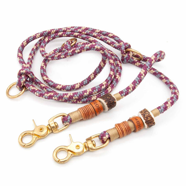 Hundeleine Mixed Burgundy aus robustem Tau, stilvollem Takling und stabilen Karabinern