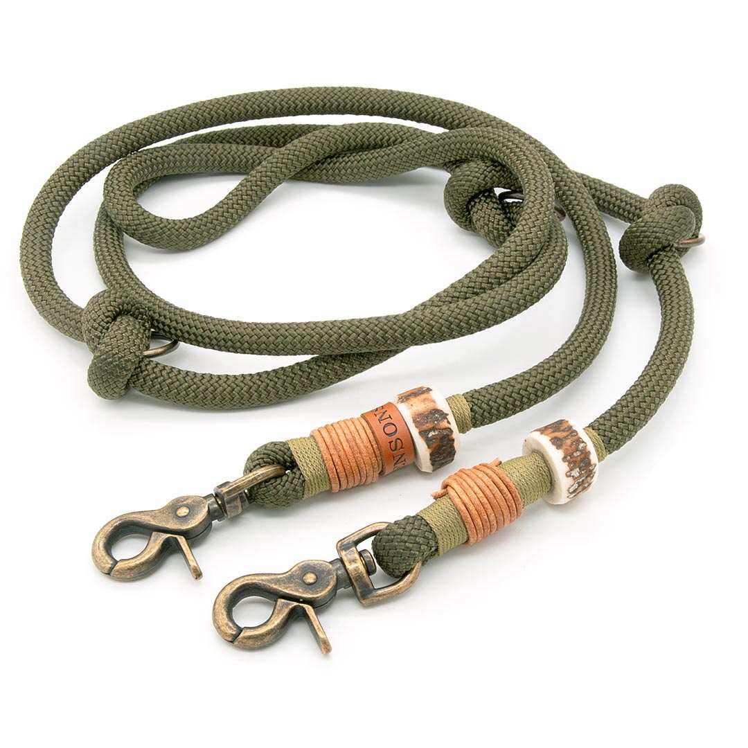 #T-HL-10-OLIG-200, #T-HL-10-OLIG-250, #T-HL-10-OLIG-300, Hundeleine Olive Grove aus robustem Tau, stilvollem Takling und stabilen Karabinern