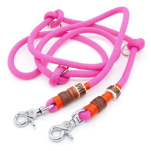#T-HL-10-PIN-200, #T-HL-10-PIN-250, #T-HL-10-PIN-300, Hundeleine Pink Lemonade aus robustem Tau, stilvollem Takling und stabilen Karabinern