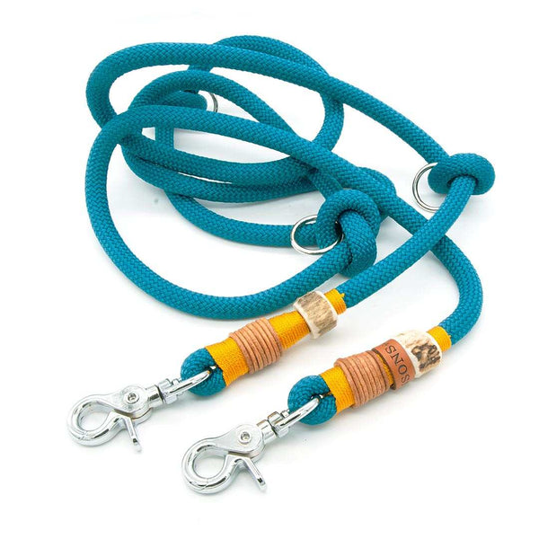 Hundeleine Turquoise Treasure aus robustem Tau, stilvollem Takling und stabilen Karabinern