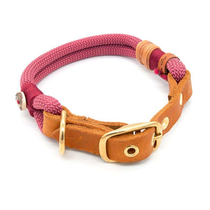 #T-HB-SC-10-VIN, rotes Halsband für Hunde 10mm aus 10 mm Tau inkl. Lederschnalle – für alle Rassen – in mehreren Größen erhältlich