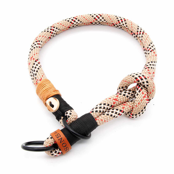 #T-HB-ZS-10-HIGHH, Handgefertigtes Zugstopp-Hundehalsband Beige-Schwarz - komfortabel, praktisch, sicher. Ein zeitloses Must-have.