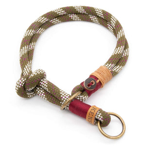 #T-HB-ZS-10-HIGHG, Handgefertigtes Zugstopp-Hundehalsband Grün-Bordeaux - komfortabel, praktisch, sicher. Ein zeitloses Must-have.