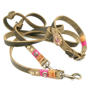 Set: Hundeleine Leder & Halsband mit Schnalle | Konfigurator