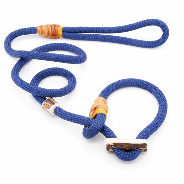 #T-RLE-10-EVE, Premium Retrieverleine 10 mm Evening Glow mit Takling und Hirschhorn-Stopper, handgefertigte Moxon-Leine für Hunde
