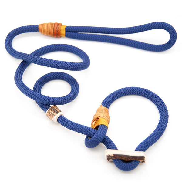#T-RLE-10-EVE, Premium Moxon 10 mm Evening Glow mit Takling und Hirschhorn-Stopper, handgefertigte Retrieverleine für Hunde