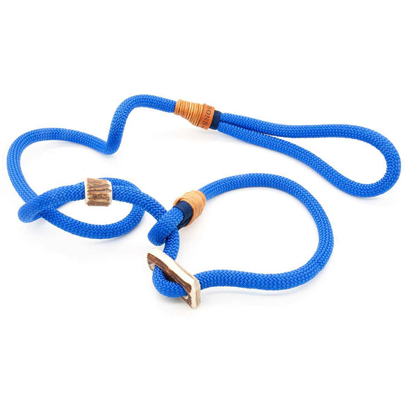 #T-RLE-10-STO, Premium Retrieverleine 10 mm Stormy Seas mit Takling und Hirschhorn-Stopper, handgefertigte Moxon-Leine für Hunde