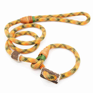 #T-RLE-10-GOL, Premium Retrieverleine 10 mm Golden Fields mit Takling und Hirschhorn-Stopper, handgefertigte Moxon-Leine für Hunde