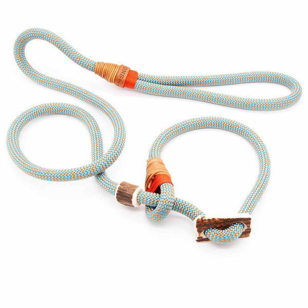 #T-RLE-10-GUL, Stufenlos verstellbare Premium Retrieverleine 10 mm Gulf Dream mit Takling, mit edlem Hirschhorn-Stopper für Stil + Funktion