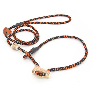 #T-RLS-06-TIG, Moxon-Leine 6mm mit Zugstopp und echtem Hirschhorn, orange-schwarz