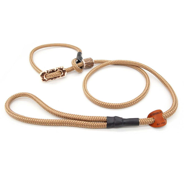 #T-RLS-08-CHA, Retrieverleine 8mm in Champagner mit Hirschhorn-Stopper, handgefertigte Moxon-Leine für Hunde