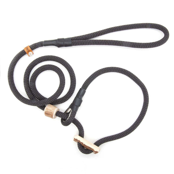 #T-RLS-08-ANT, Stufenlos verstellbare Retrieverleine 8mm in Anthrazit, mit edlem Hirschhorn-Stopper für Stil und Funktion