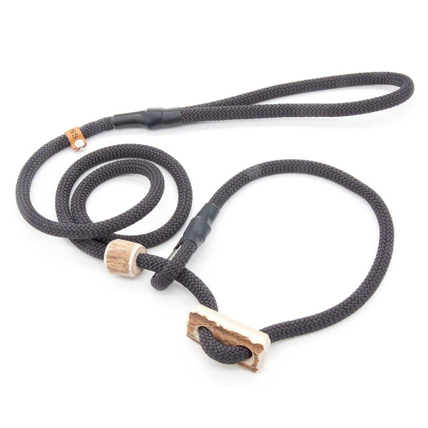 #T-RLS-08-ANT, Retrieverleine 8mm in Anthrazit mit Hirschhorn-Stopper, handgefertigte Moxon-Leine für Hunde