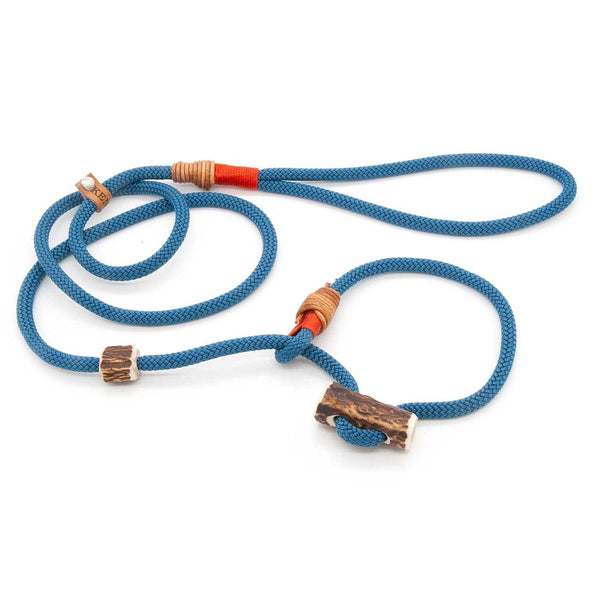 Premium Retrieverleine 6 mm Tropical Flame mit Takling und Hirschhorn-Stopper, handgefertigte Moxon-Leine für Hunde
