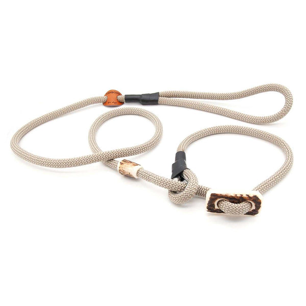#T-RLS-08-TAN, Retrieverleine 8 mm in Tan mit Hirschhorn-Stopper, handgefertigte Moxon-Leine für Hunde