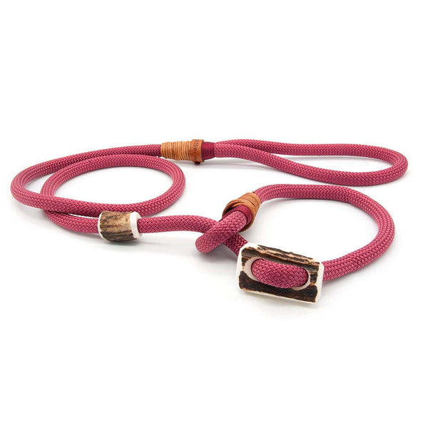 #T-RLE-10-VIN, Premium Retrieverleine 10 mm Vino Rouge mit Takling und Hirschhorn-Stopper, handgefertigte Moxon-Leine für Hunde