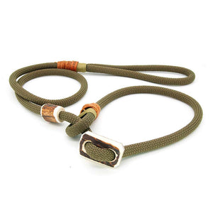 Premium Retrieverleine 10 mm Olive Grove mit Takling und Hirschhorn-Stopper, handgefertigte Moxon-Leine für Hunde