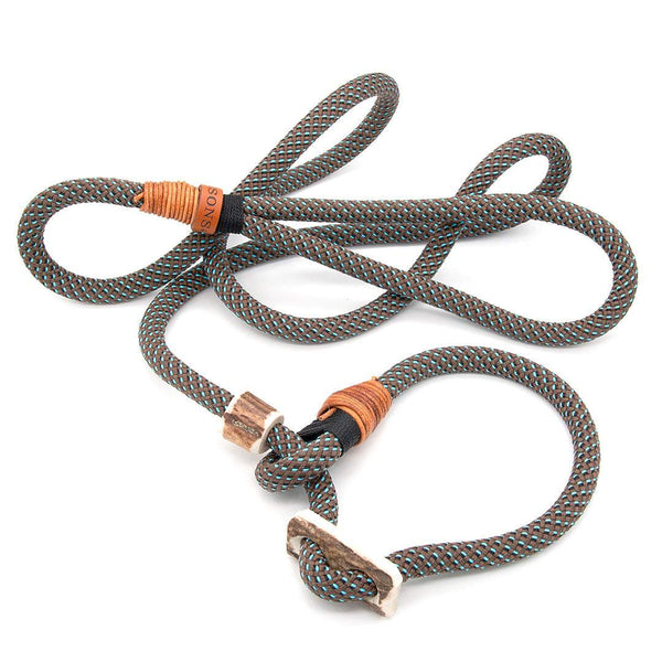 #T-RLE-10-NIG, Premium Retrieverleine 10 mm Night Blend mit Takling und Hirschhorn-Stopper, handgefertigte Moxon-Leine für Hunde
