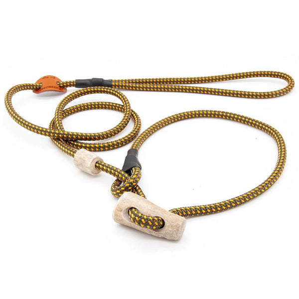 #T-RLS-06-GOOL, Retrieverleine 6 mm in Golden Forest mit Hirschhorn-Stopper, handgefertigte Moxon-Leine für Hunde