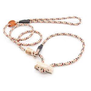 Retrieverleine 6 mm in Schottisch Beige mit Hirschhorn-Stopper, handgefertigte Moxon-Leine für Hunde