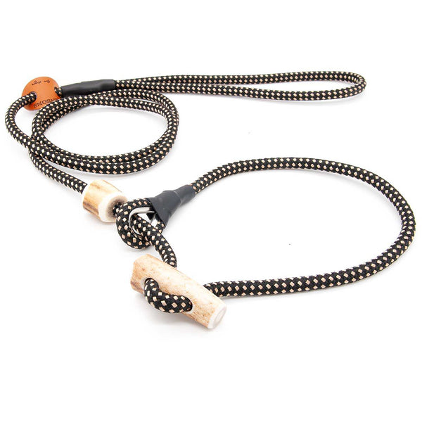 #T-RLS-06-BLMO, Retrieverleine 6 mm in Black Moon mit Hirschhorn-Stopper, handgefertigte Moxon-Leine für Hunde