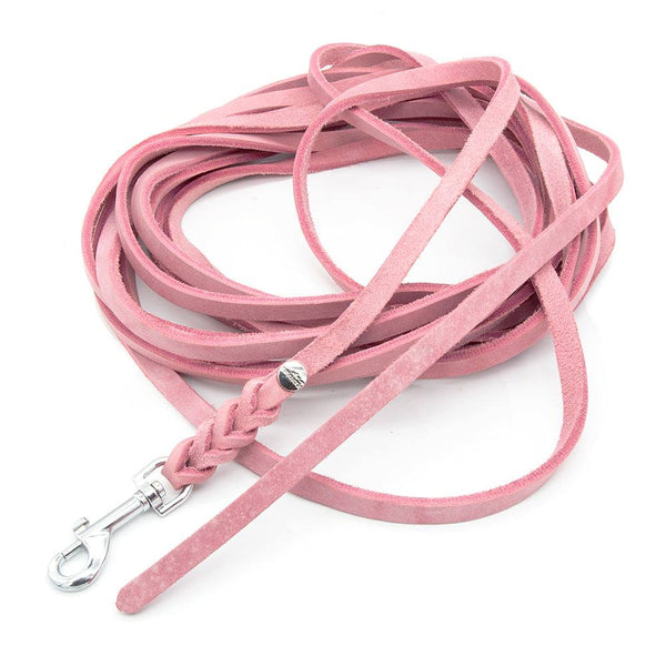 #L-TL-10-ROS, Mantrailing Leine aus Leder – 10 mm breit, 7,5 m lang, weich und langlebig für effizientes Training - rose