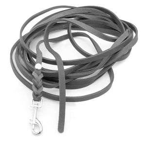 #L-TL-10-SCHI, Mantrailing Leine aus Leder – 10 mm breit, 7,5 m lang, weich und langlebig für effizientes Training - grau