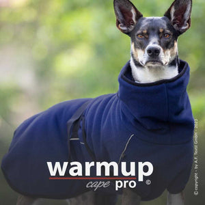 WARMUP Cape Pro Blau – Wendbarer Hundebademantel mit Frottee- und Fleeceseite für Wärme und Trockenheit