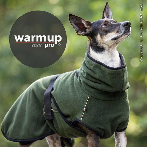 WARMUP Cape Pro Grün – Wendbarer Hundebademantel mit Frottee- und Fleeceseite für Wärme und Trockenheit