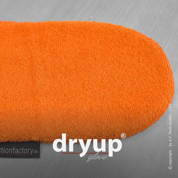 DRYUP Hunde-Handschuh in Orange – saugstarker Baumwoll-Handschuh, ideal zum schnellen Trocknen von nassen Hundepfoten.