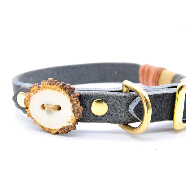 Halsband Leder Grau | Schnalle | Beschläge und Garn nach Wunsch - KENSONS for dogs