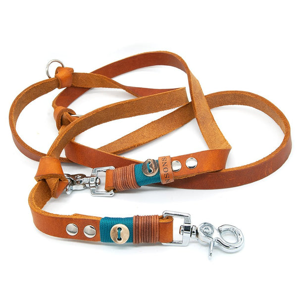 Hundeleine Leder | 16mm oder 20mm | 3fach verstellbar | Wunschlänge | Cognac - KENSONS for dogs