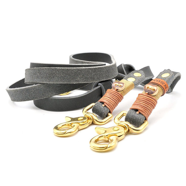 Hundeleine Leder | 16mm oder 20mm | 3fach verstellbar | Wunschlänge | Grau - KENSONS for dogs