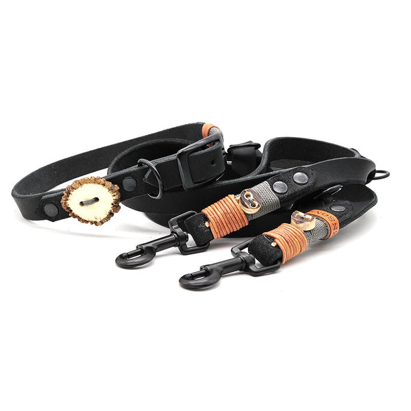 Hundeleine Leder | 16mm oder 20mm | 3fach verstellbar | Wunschlänge | Schwarz - KENSONS for dogs